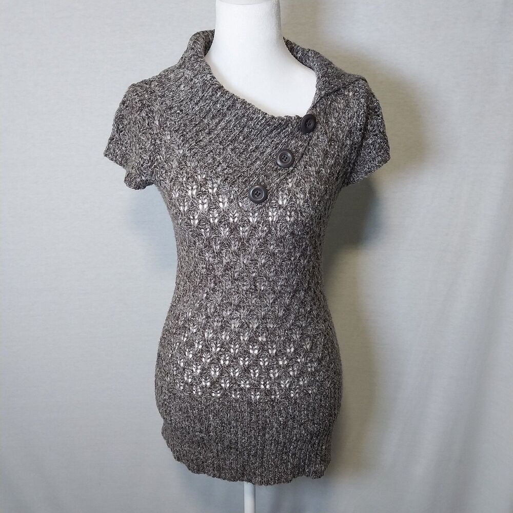 Maurices Y2K Marled Brown Short Sleeve Cowl Neck Tunic Sweater Dress Size Medium